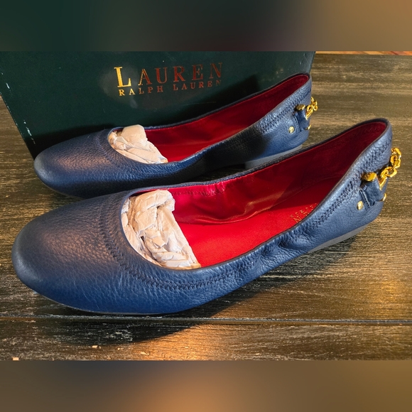 Ralph Lauren Shoes - Lauren Ralph Women's Navy Blue Slip-on Leather Ballet Flats